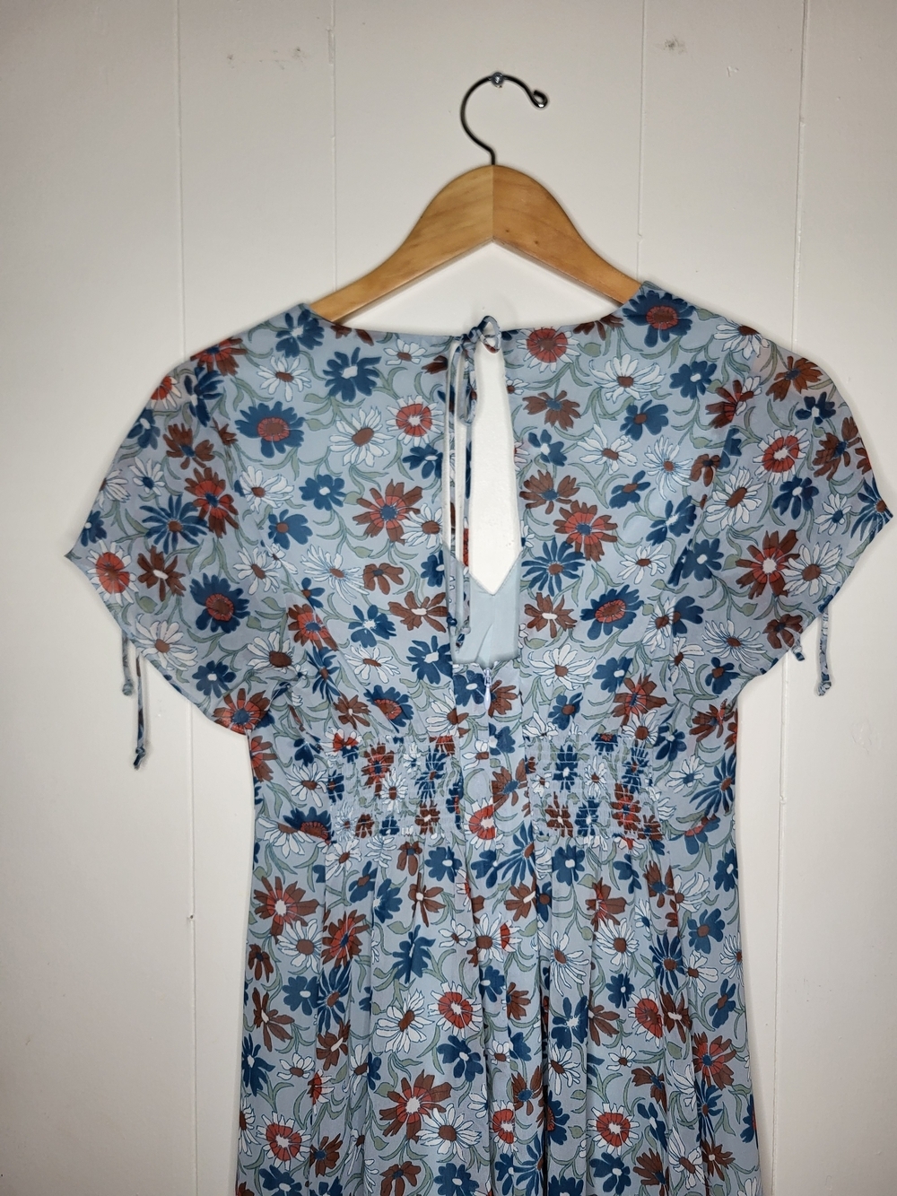 Madewell Blue Floral V-Neck Mini Dress with Rust Accents - Picture 8 of 11